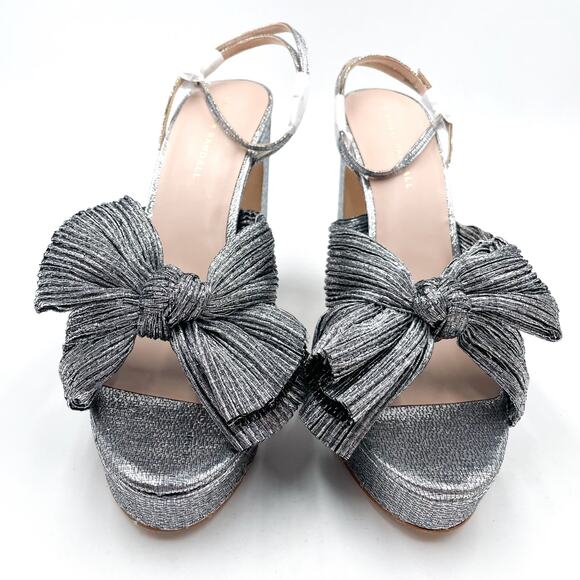 Loeffler Randall‎ Natalia Platform Sandals Dasil Silver Bow Block Heels Sz 10.5 - Picture 4 of 10